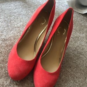 C. Wonder Salmon Cork/Suede Wedges